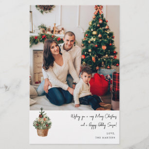 Budgeterad Rustic Julgran V-anteckningsfoto MED Flygblad