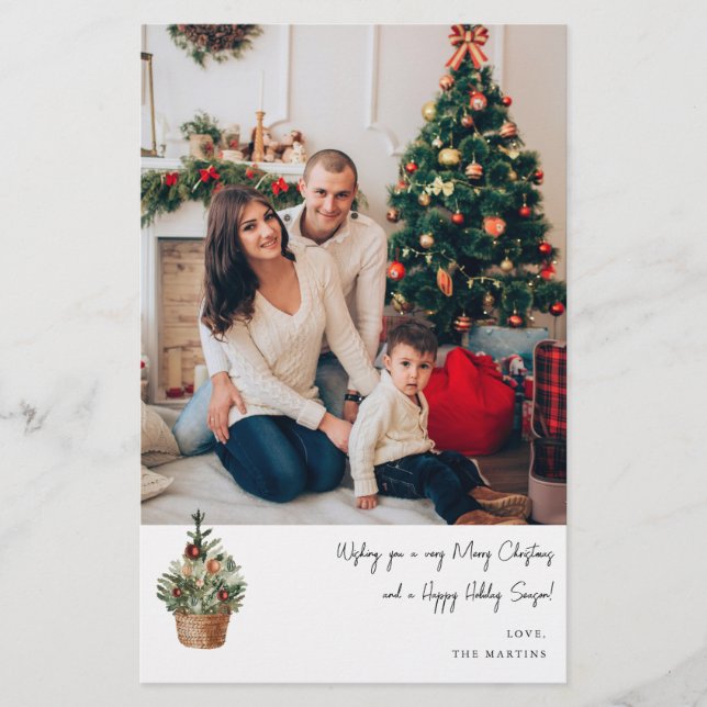 Budgeterad Rustic Julgran V-anteckningsfoto MED Flygblad (Framsidan)