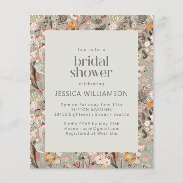 Budgeterad Rustic Sage Grönt Blommigt Boho Möhippa (Framsida)