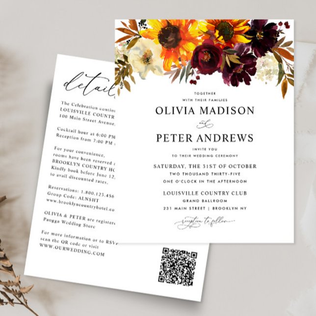 Budgeterad Rustic Solros Burgundy Blommigt Bröllop (Skapare uppladdad)