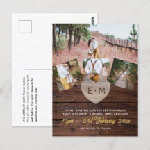 Budgeterad Rustic Wood Photo Collage Engraved Hear