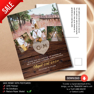 Budgeterad Rustic Wood Photo Collage Engraved Hear Vykort