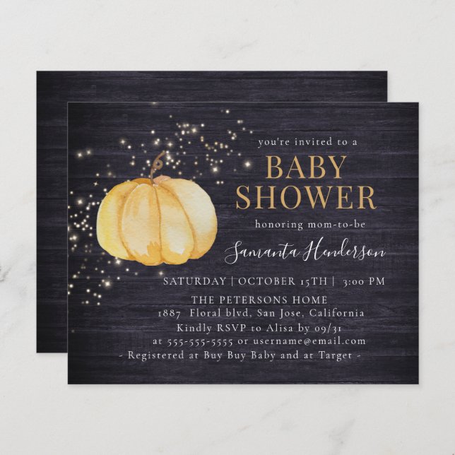 Budgeterad Rustic Wood Pumpkin Glittering Baby Sho (Fram/baksida)