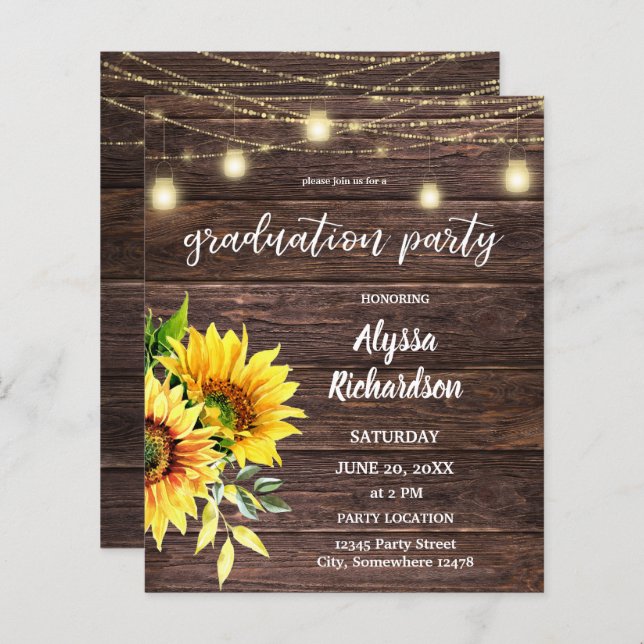 Budgeterad solrosa, trä och Ljus Studentfest (Fram/baksida)