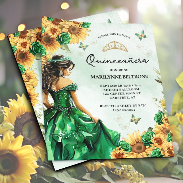 Budgeterad Solrosblomma Grönt Quinceañera (Skapare uppladdad)