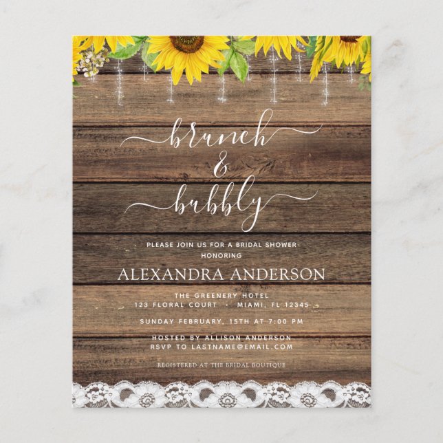 Budgeterad solrossolja för Brunch & Bubly Möhippa Flygblad (Framsidan)