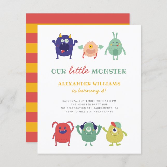 Budgeterad söt, färgfull liten Monster Barns födel (Fram/baksida)
