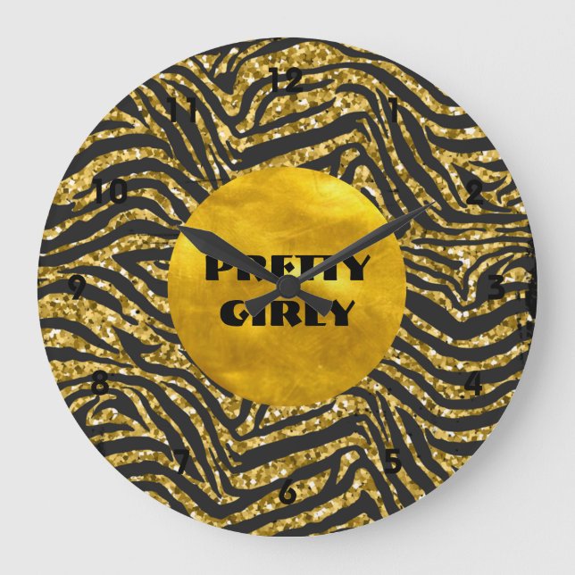 Budgeterad Söt Girly Faux Guld Glitter Foil Glam Stor Klocka (Framsida)