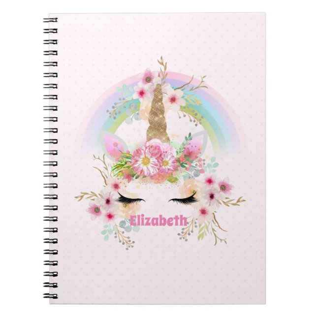 Budgeterad Söt Girly Rosa Unicorn Blommigt Gift Anteckningsbok (Framsidan)