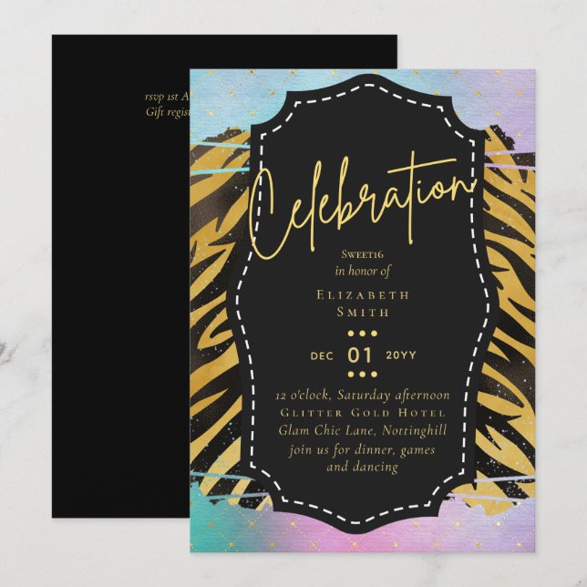 Budgeterad Söt Girly Sweet16 Guld Animal Print Inv Inbjudningar (Fram/baksida)