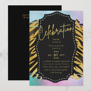 Budgeterad Söt Girly Sweet16 Guld Animal Print Inv Inbjudningar
