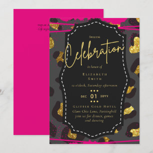 Budgeterad Söt Girly Sweet16 Guld Animal Print Inv Inbjudningar