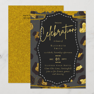 Budgeterad Söt Girly Sweet16 Guld Animal Print Inv Inbjudningar