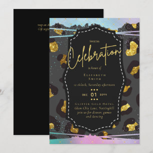 Budgeterad Söt Girly Sweet16 Guld Animal Print Inv Inbjudningar