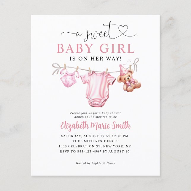 Budgeterad söt liten Rosa Clothes Baby Shower (Framsida)