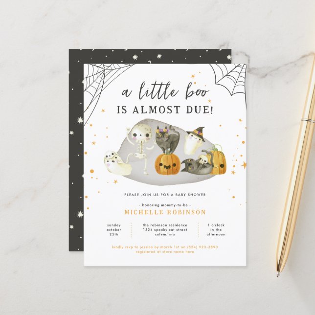 Budgeterad Spooky Little Boo Halloween Baby Shower (Fram/Back In Situ)