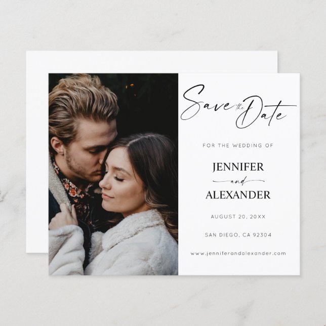 Budgeterad svartvit kalligrafi Spara datum (Fram/baksida)