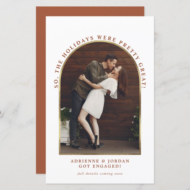 Budgeterad Terracotta Guld Arch Photo Förlovning (Fram/baksida)