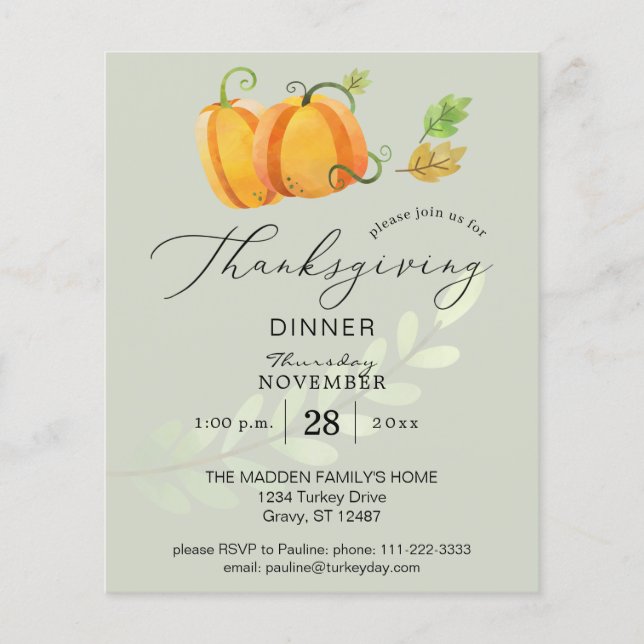 Budgeterad Thanksgiving Duo Pumpkin Dinner Olive Flygblad (Framsidan)