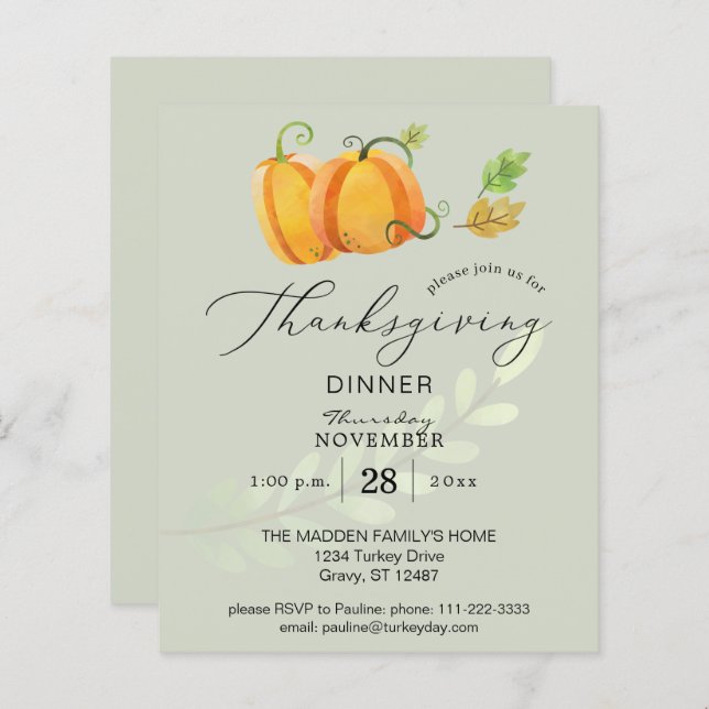 Budgeterad Thanksgiving Pumpkin Duo Dinner Olive (Fram/baksida)