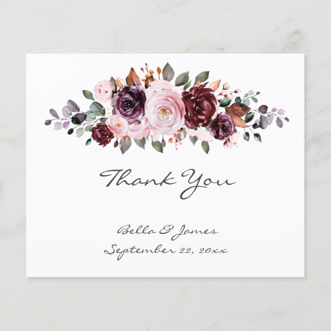 Budgeterad vattenfärg, Blommigt Bröllop - tackkort (Framsida)