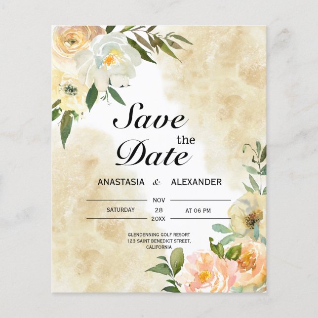 Budgeterad vattenfärg Spara datum. Spara datumet Flygblad (Framsidan)