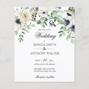 Budgeterad vit blommigt, gienerinbjudan till gigan