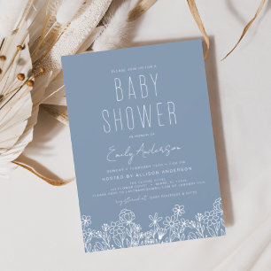 Budgeterad WildblomBoho Baby Shower Dusty Blue Flygblad