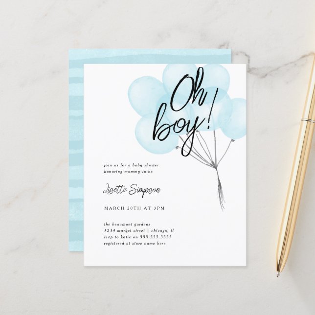 Budgeterade blåfärgade ballonger Oh Boy Baby Showe (Fram/Back In Situ)