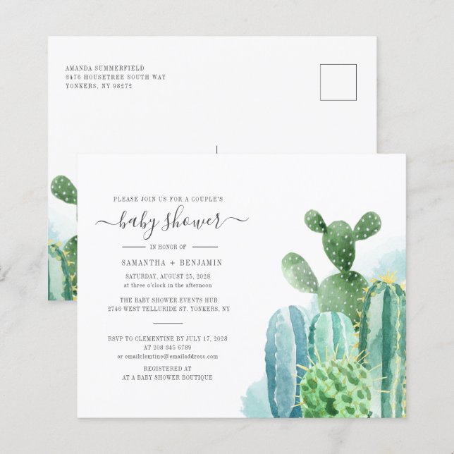 Budgeterade Cacti Plants Botanical Par Baby Shower (Fram/baksida)