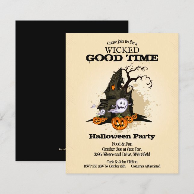 Budgeterade hemsökta kammarhalloween-inbjudningar (Fram/baksida)