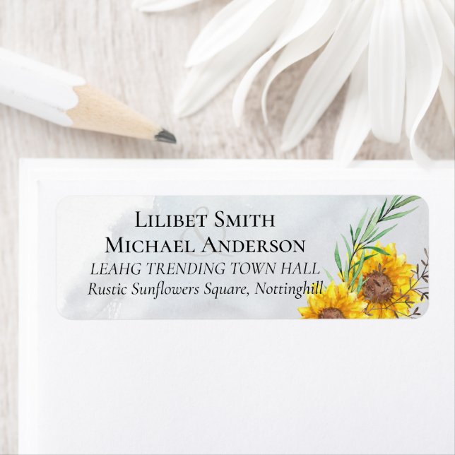 Budgeterade Oliv grönt solblommor i Bröllop Returadress Etikett (Insitu)
