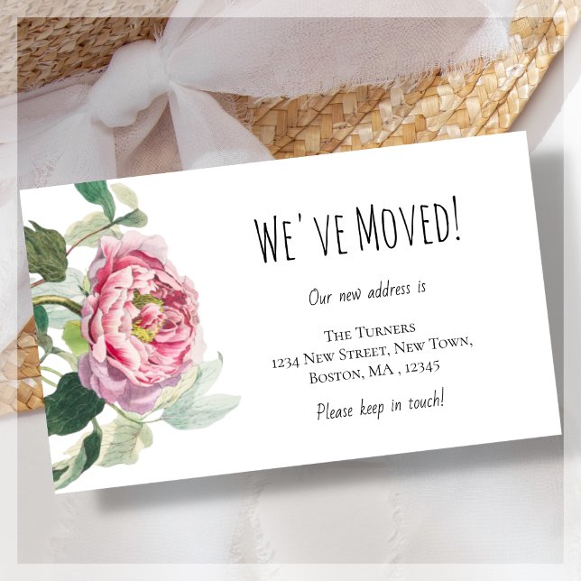 Budgeterat aviseringskort för Vi har flyttat Rosa  Anteckningskort (Skapare uppladdad)
