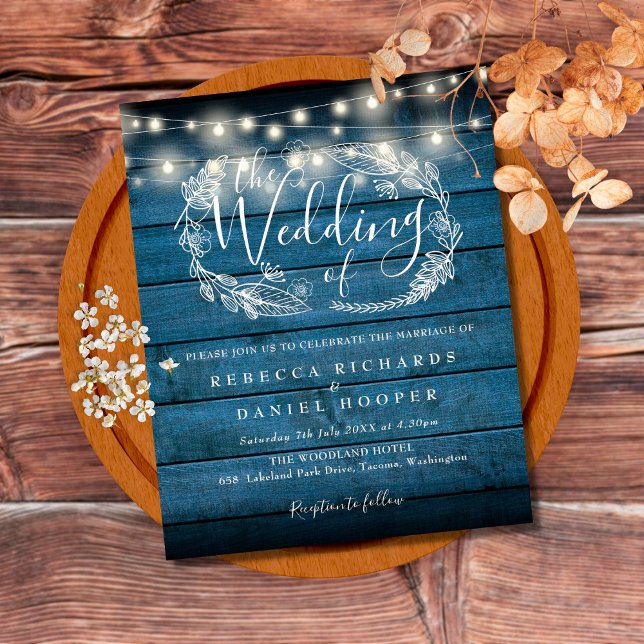 Budgeterat Blue Rustic Wood String Light Bröllop (Skapare uppladdad)
