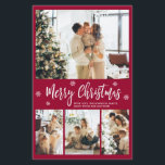 Budgeterat Burgundy Photo Collage jul-tankkort<br><div class="desc">Budgeterat Modern, Elegant, Burgundy och White 4 Photo Collage God jul-skript Helgdag Thin Card. Den här sjutna, minimalistiska, vismatiska fyra (4) fotomallen innehåller en söt fotokollage, en snöflake och säger God jul! Texten "God jul" hälsning är skriven med ett vackert, vitt, stavat typsnitt på vin-röd eller burgundisk färg-kantbakgrund. På motsatt...</div>