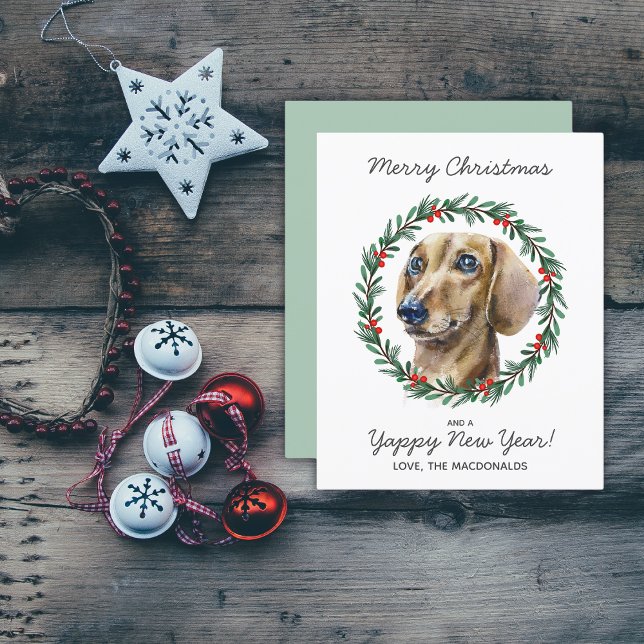 Budgeterat Dachshund Hund God jul-utandningskort (All text is editable, personalize as required.)