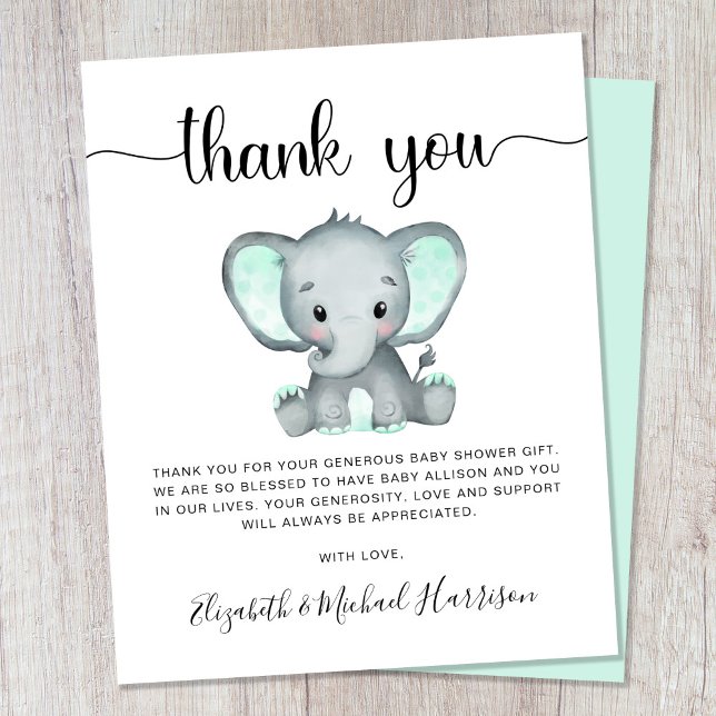 Budgeterat elefant Baby Shower - tackkort (Skapare uppladdad)
