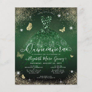 Budgeterat Emerald Grönt Guld Gown Quinceanera Car