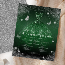 Budgeterat Emerald Grönt Silver Gown Quinceanera C