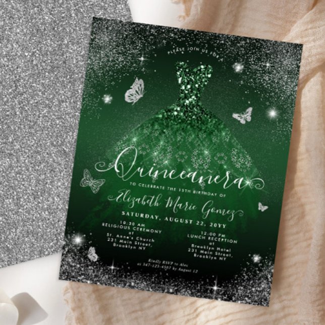 Budgeterat Emerald Grönt Silver Gown Quinceanera C (Skapare uppladdad)
