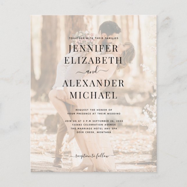 Budgeterat enkelt calligrafifoto allt på en Bröllo (Framsida)