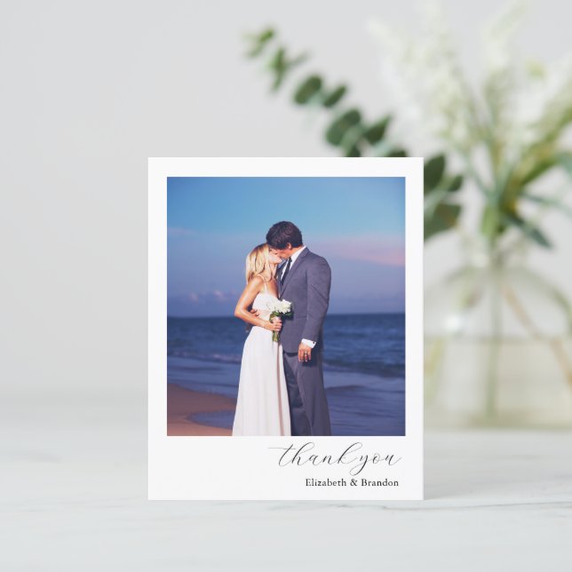 Budgeterat enkelt Elegant bröllop-fototackkort (Stående Fram)