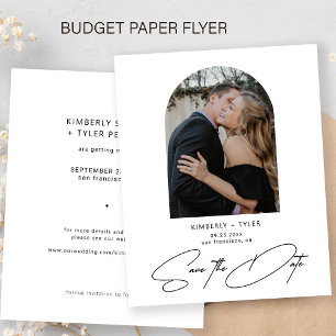 Budgeterat enkelt foto elegant bröllop spara datum flygblad