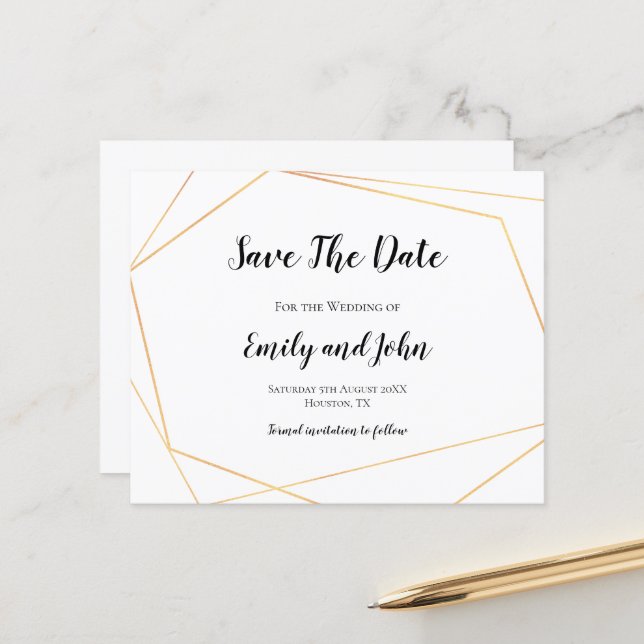 Budgeterat enkelt Guld Geometric Save the Date (Fram/Back In Situ)