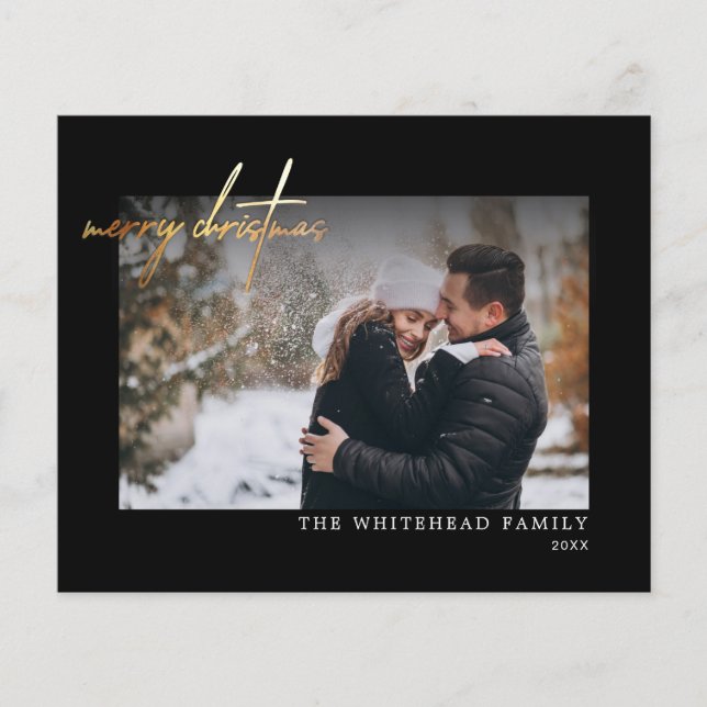 Budgeterat enkelt Guld God jul-svarta kort Flygblad (Framsidan)