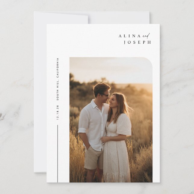 Budgeterat enkelt minimalistiskt Boho Photo Bröllo Inbjudningar (Framsida)