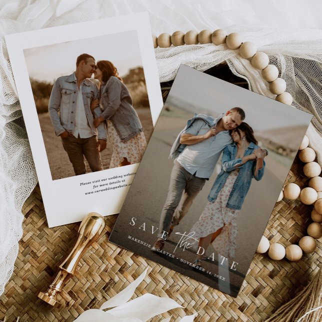 Budgeterat enkelt modernt, minimalistiskt två foto spara datumet (Skapare uppladdad)