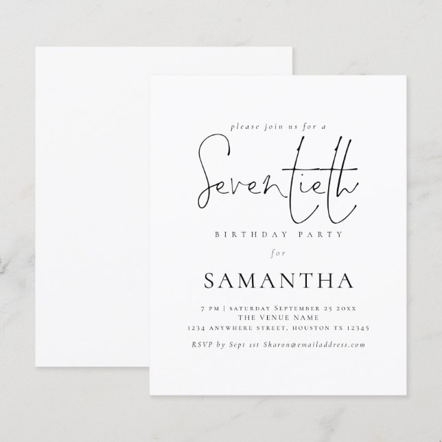 Budgeterat enkelt skript, 70:e Födelsedagsfesten I (Fram/baksida)