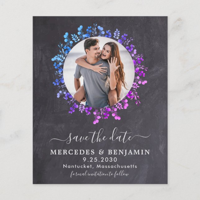 Budgeterat Eucalyptus Foliage Photo Save Date Card (Framsida)