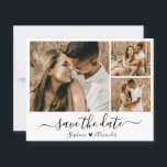 Budgeterat filimmat för kalligrafi - spara datum<br><div class="desc">Budgeterad Elegant Modern minimalistisk kalligrafi,  skript 3 fotokollage Spara datumkort i svartvitt. Den här romantiska delikata perfekten för modern bröllop. Har 3 (3) rutnätsfotokollage,  en vismisk kalligrafi i handskrivet stil-swash-svan-teckensnitt med kärlek-hjärta. Enkel att anpassa den med dina uppgifter om bröllop och bilder. Prisvärda kort med låg billigt.</div>